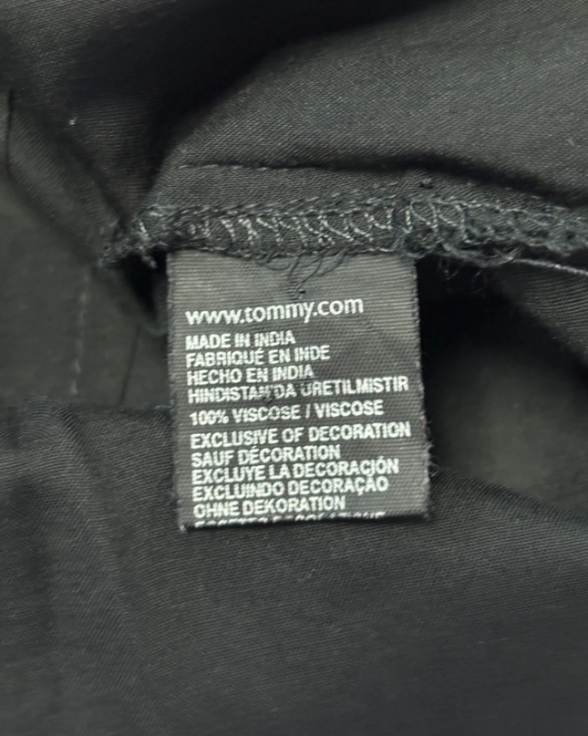 Tommy Hilfiger Black Short Sleeve Button-Down Shirt with Floral Trim