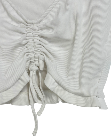 ZARA Drawstring Front Off-White Ribbed Crop Top