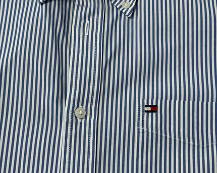 Tommy Hilfiger Men's Blue/White Striped Short Sleeve Button Down Shirt