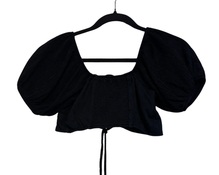 Bershka Black Puff Sleeve Tie-Front Crop Top