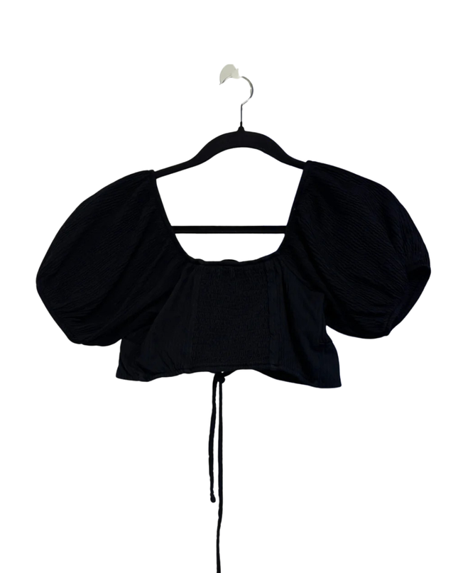 Bershka Black Puff Sleeve Tie-Front Crop Top