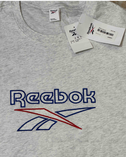 Reebok Vintage-Inspired Heather Grey Embroidered Logo T-Shirt - L | With Tags