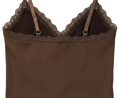 H&M Brown Ribbed Lace Trim Cami Crop Top