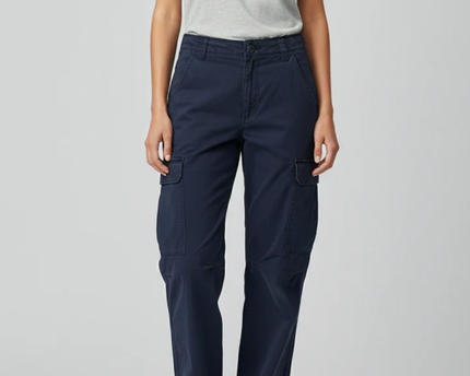 Bershka Navy Blue Multi-Pocket Cargo Pants