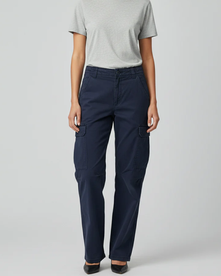 Bershka Navy Blue Multi-Pocket Cargo Pants
