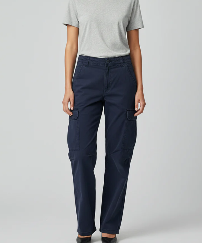 Bershka Navy Blue Multi-Pocket Cargo Pants