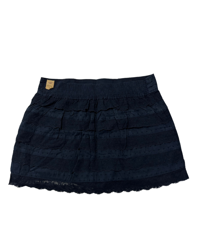 Hollister Navy Blue Tiered Eyelet Lace Mini Skirt