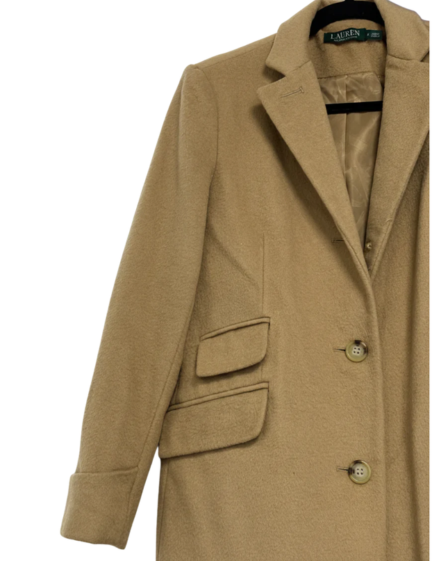 Lauren Ralph Lauren Tan Wool Blend Single-Breasted Coat