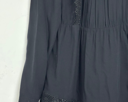 Mango Black Lace Trim Pleated Blouse