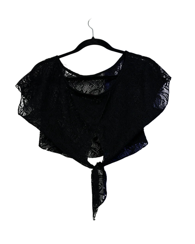 Vivace Black Sheer Lace Tie-Front Cropped Shrug