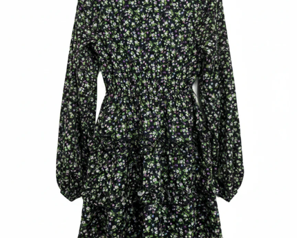 PrettyLittleThing Black Floral Tiered Mini Dress