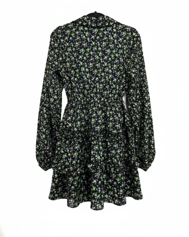 PrettyLittleThing Black Floral Tiered Mini Dress