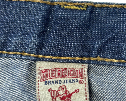 True Religion Blue Section Drew Low Rise Straight Leg Distressed Jeans