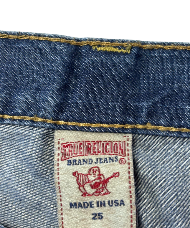 True Religion Blue Section Drew Low Rise Straight Leg Distressed Jeans