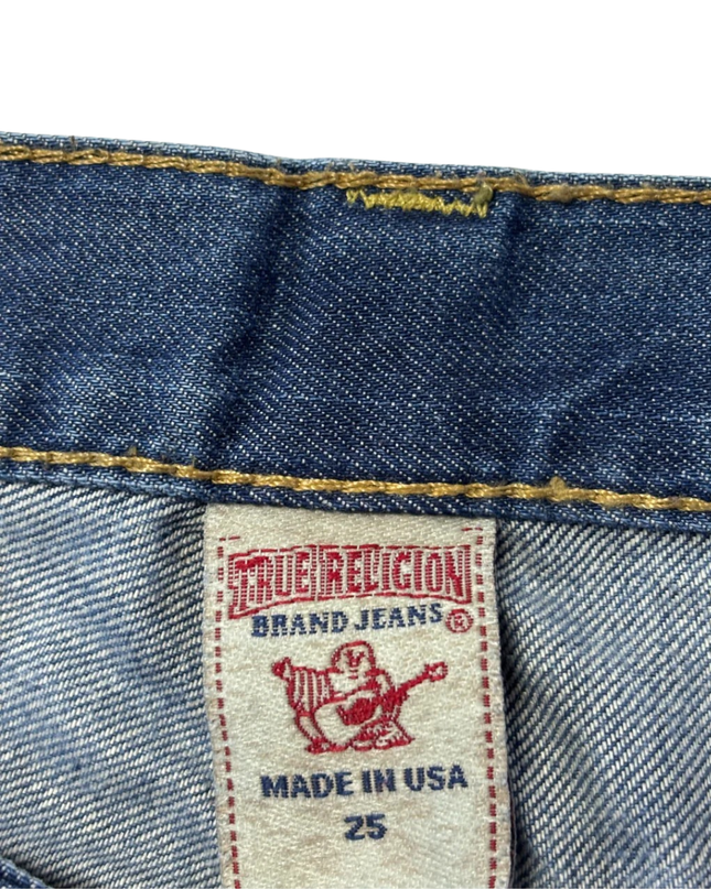 True Religion Blue Section Drew Low Rise Straight Leg Distressed Jeans
