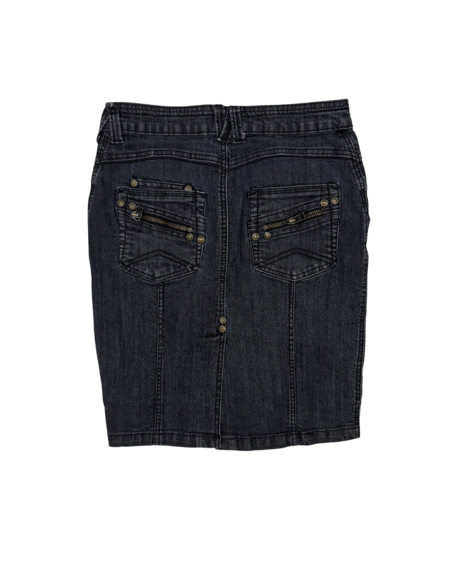 Seductions Black Wash Studded Denim Pencil Skirt  - M | Waist: 28"