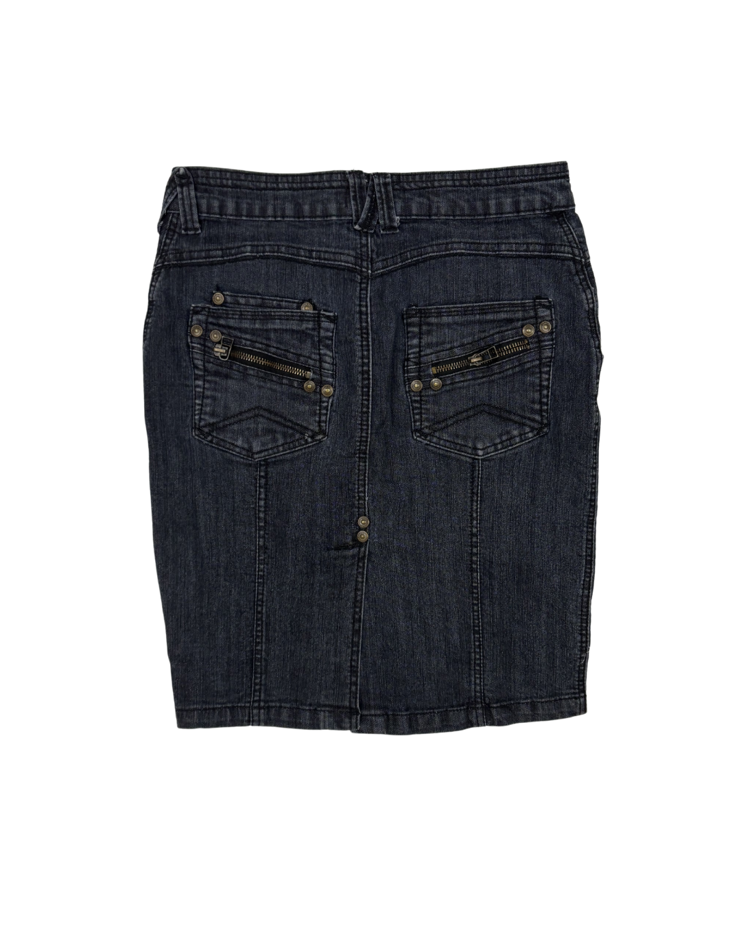 Seductions Black Wash Studded Denim Pencil Skirt  - M | Waist: 28"