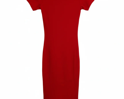 Zara Red Ribbed Bodycon Midi Dress with Front Slit