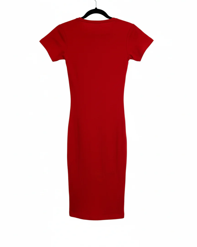 Zara Red Ribbed Bodycon Midi Dress with Front Slit