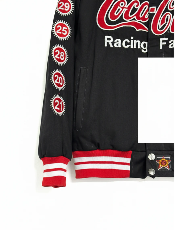 Reworked Black Coca-Cola Racing Family NASCAR Varsity Jacket