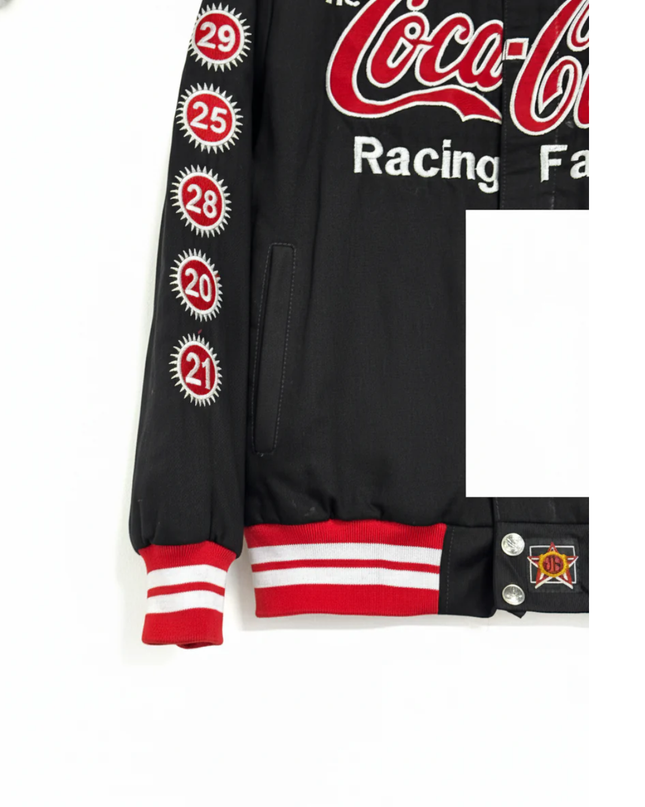 Reworked Black Coca-Cola Racing Family NASCAR Varsity Jacket