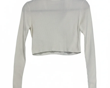 PULL&BEAR White Ribbed Knit Long Sleeve Crop Top