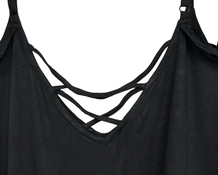 Aeropostale Black Ruffle with Crisscross Front Detail Strap Romper