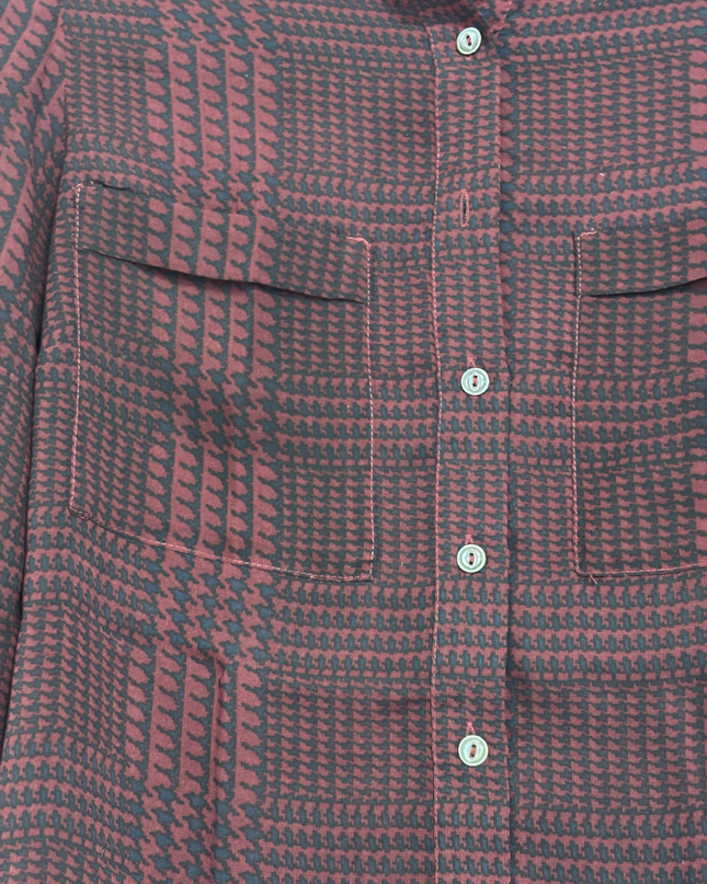 Tommy Hilfiger Maroon Patterned Long Sleeve Button-Down Shirt