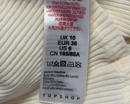 Topshop Cream Ribbed Long Sleeve Lace Trim Top