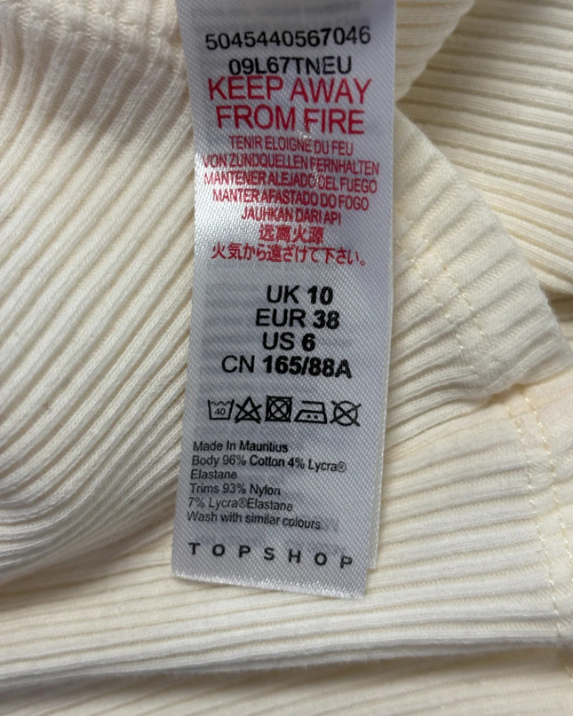 Topshop Cream Ribbed Long Sleeve Lace Trim Top