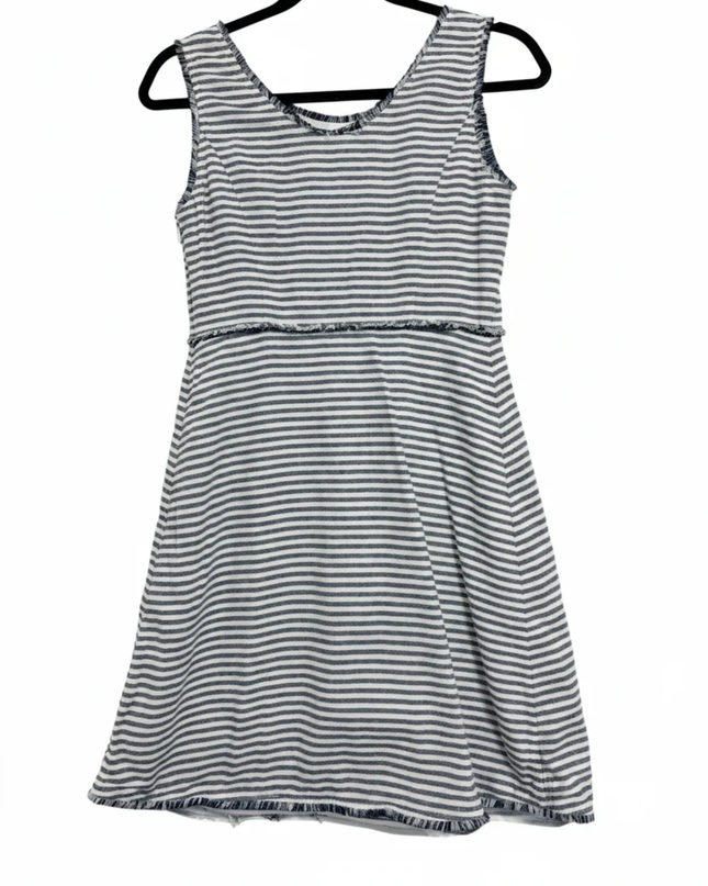 Vero Moda Blue and White Striped Sleeveless Frayed Trim Dress