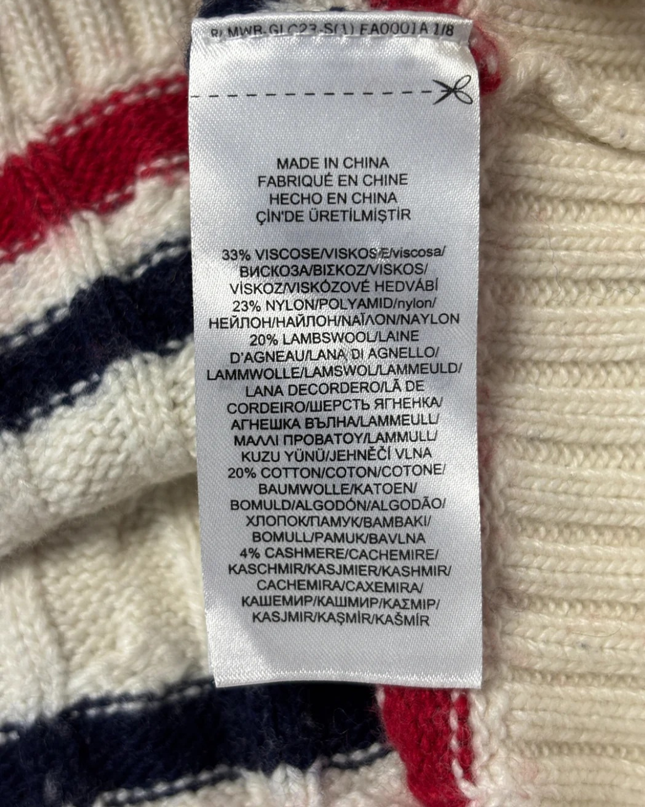 Lauren Ralph Lauren Cream Cable Knit Varsity V-Neck Sweater