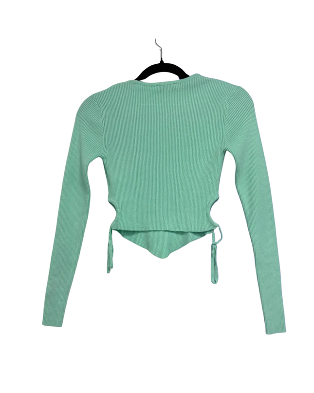 DON'T CALL ME Jennyfer Green Ribbed Cut-Out Long Sleeve Crop Top