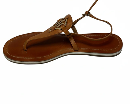 Tommy Hilfiger Light Brown T-Strap Logo Sandals W/Box
