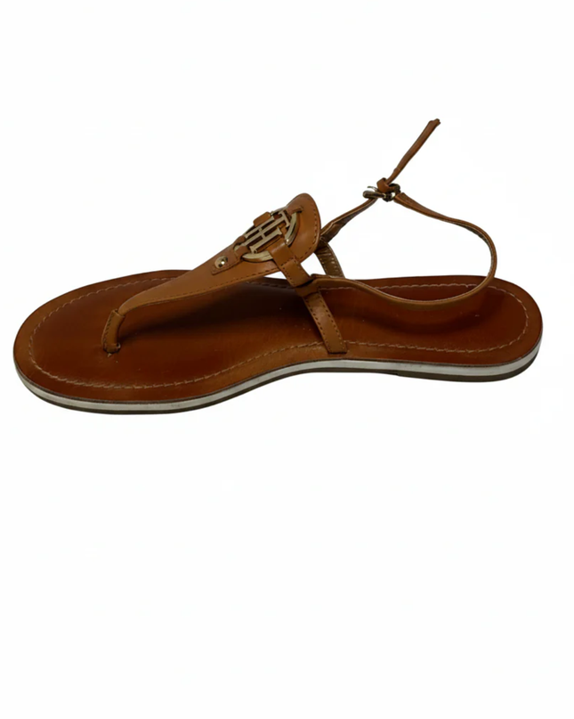 Tommy Hilfiger Light Brown T-Strap Logo Sandals W/Box