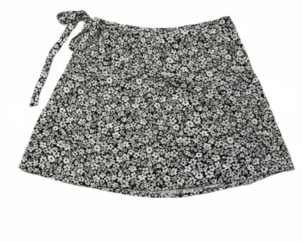 New Look Black and White Floral Wrap Mini Skirt