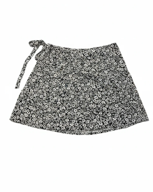 New Look Black and White Floral Wrap Mini Skirt