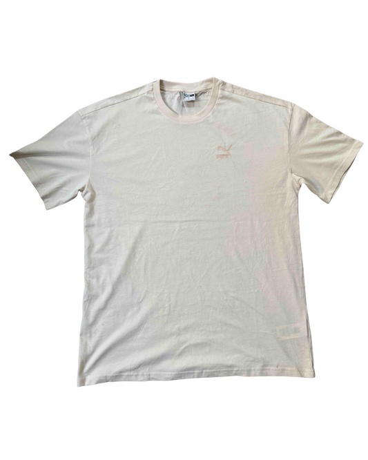 Puma Tonal Embossed Logo Cream White T-Shirt - L