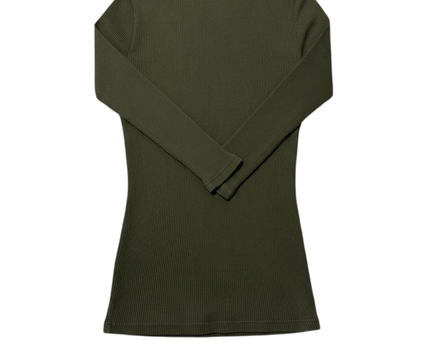 Lauren Ralph Lauren Olive Green Lace-Up Ribbed Long Sleeve Top