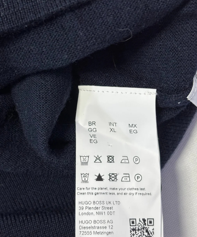 BOSS Navy Blue Long Sleeve Knitted Polo Sweater