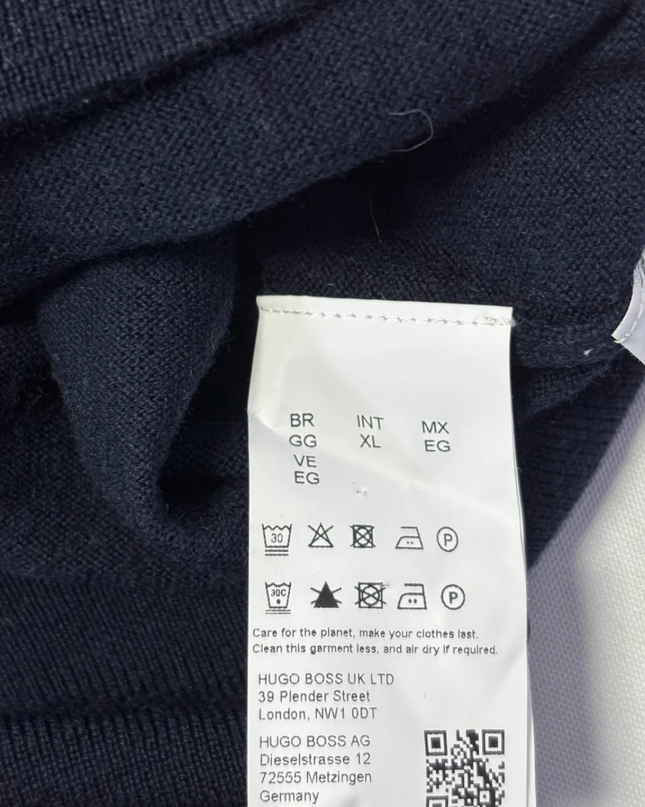 BOSS Navy Blue Long Sleeve Knitted Polo Sweater