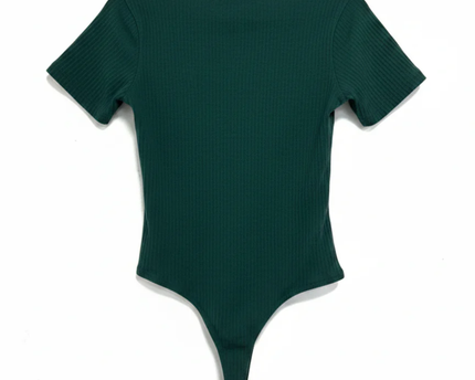 Missguided Dark Green Ribbed V-Neck Short Sleeve Bodysuit