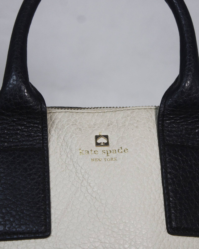 Kate Spade White/Black Pebbled Leather Satchel Bag
