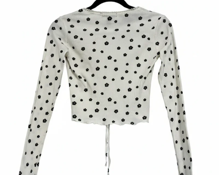 Forever 21 White Floral Ribbed Ruched Crop Top