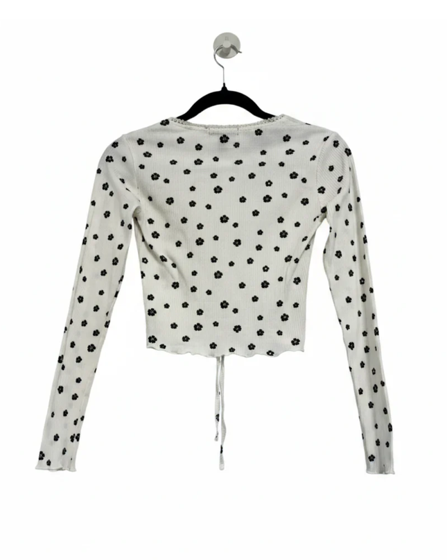 Forever 21 White Floral Ribbed Ruched Crop Top