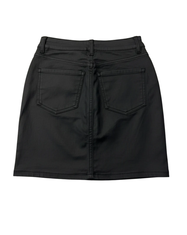 New Look Black Coated Denim Mini Skirt