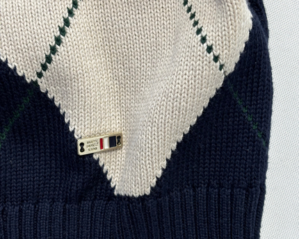 U.S. Polo Assn. Navy Blue Argyle Floral Embroidered Sweater