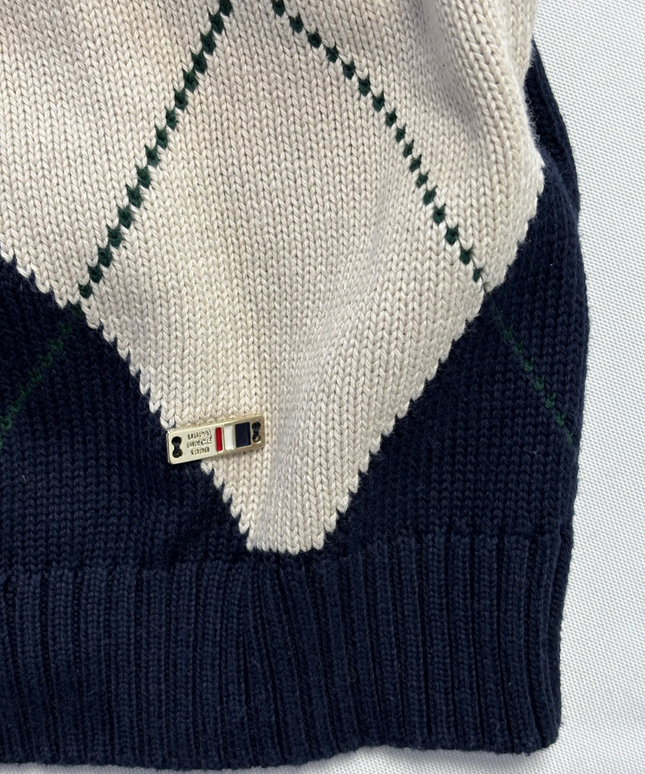 U.S. Polo Assn. Navy Blue Argyle Floral Embroidered Sweater