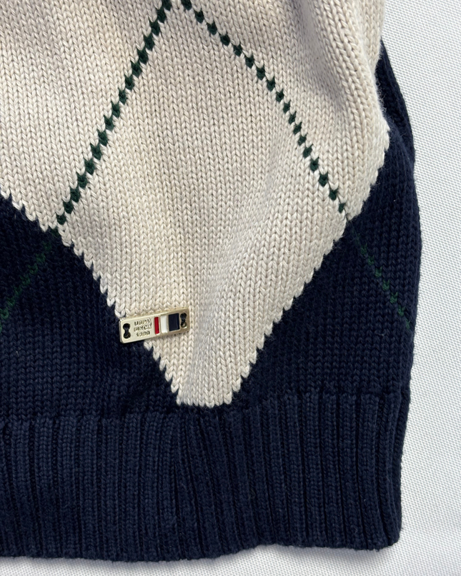 U.S. Polo Assn. Navy Blue Argyle Floral Embroidered Sweater