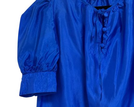 Aquascutum Blue 100% Silk Puff Sleeve Blouse